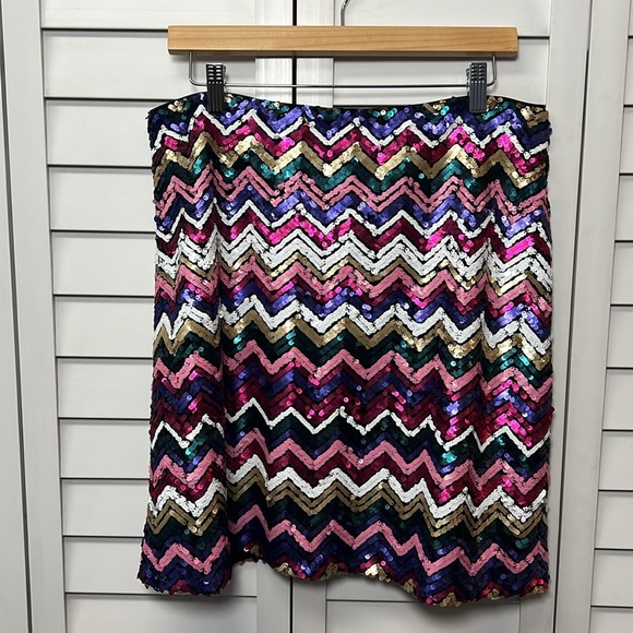 Anthropologie Hutch Chevron Rainbow Sequin Mini Skirt Size Large - Picture 3 of 10